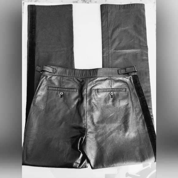 Ralph Lauren Leather black pants Size 10 see measurements NWT Tuxedo Style - Picture 2 of 5